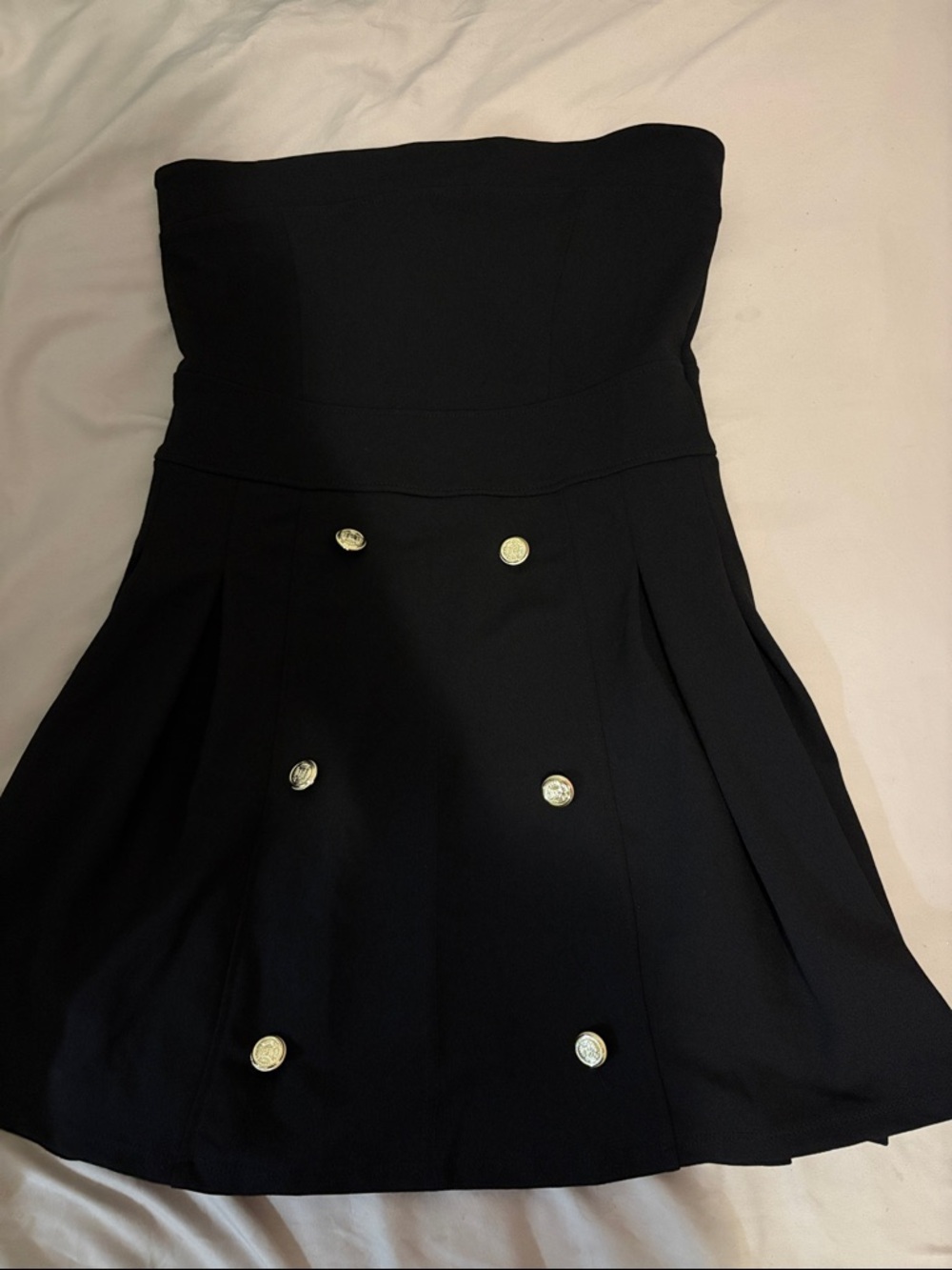 Fashion Nova Black Strapless Mini Dress with Gold Buttons